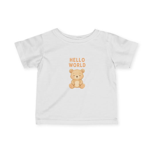 Cute Infant Tee with 'Hello World' Bear Design, Baby T-Shirt, Newborn Gift, Toddler Apparel, Adorable Kids' Clothing