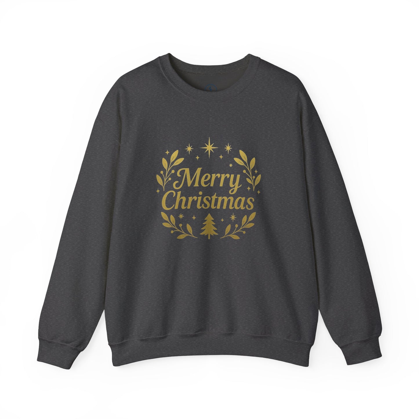 Merry Christmas Crewneck Sweatshirt — Gold Wreath Holiday Sweatshirt