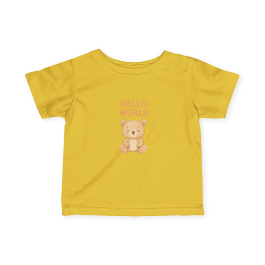 Cute Infant Tee with 'Hello World' Bear Design, Baby T-Shirt, Newborn Gift, Toddler Apparel, Adorable Kids' Clothing