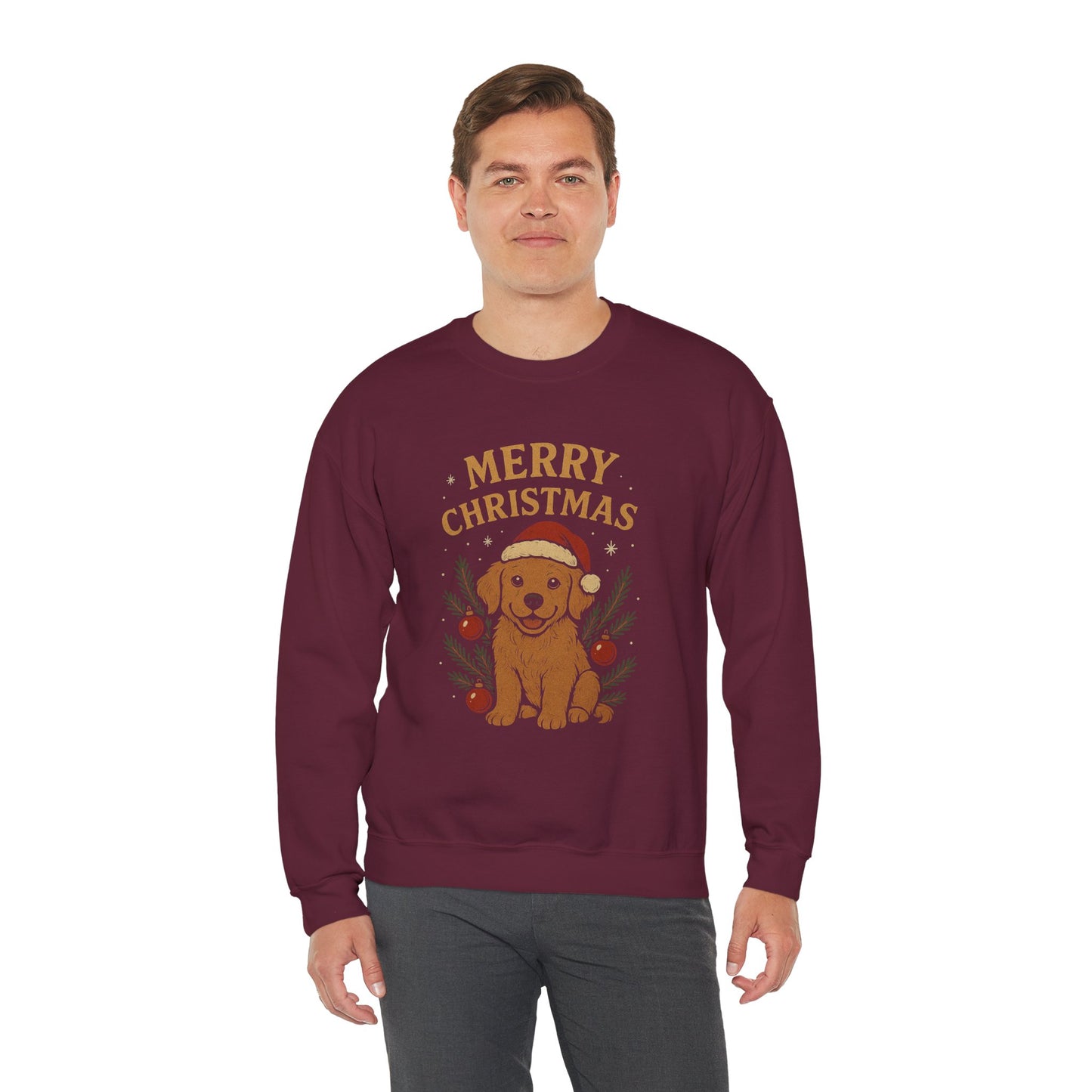 Christmas Puppy Sweatshirt - "Merry Christmas" Dog Holiday Crewneck