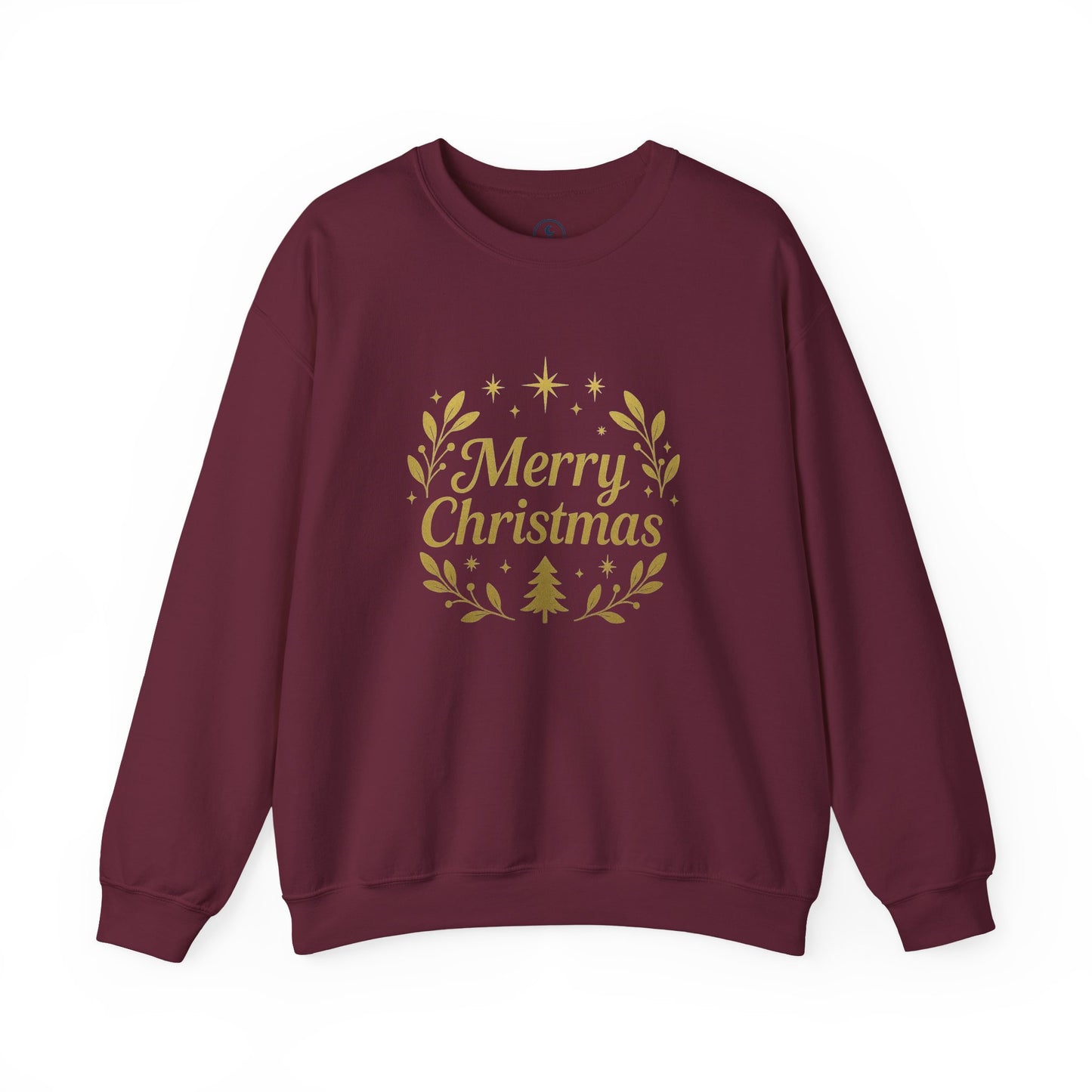 Merry Christmas Crewneck Sweatshirt — Gold Wreath Holiday Sweatshirt