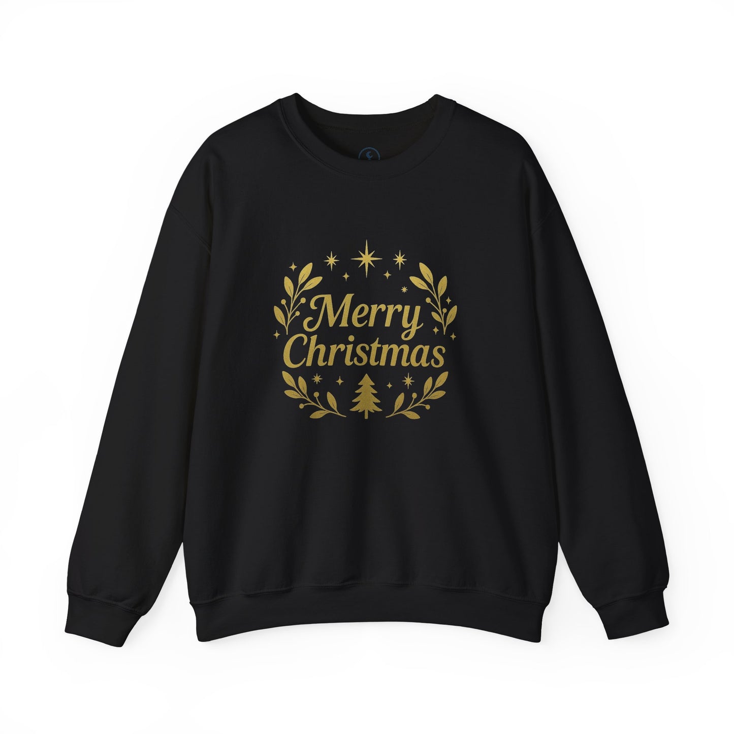 Merry Christmas Crewneck Sweatshirt — Gold Wreath Holiday Sweatshirt
