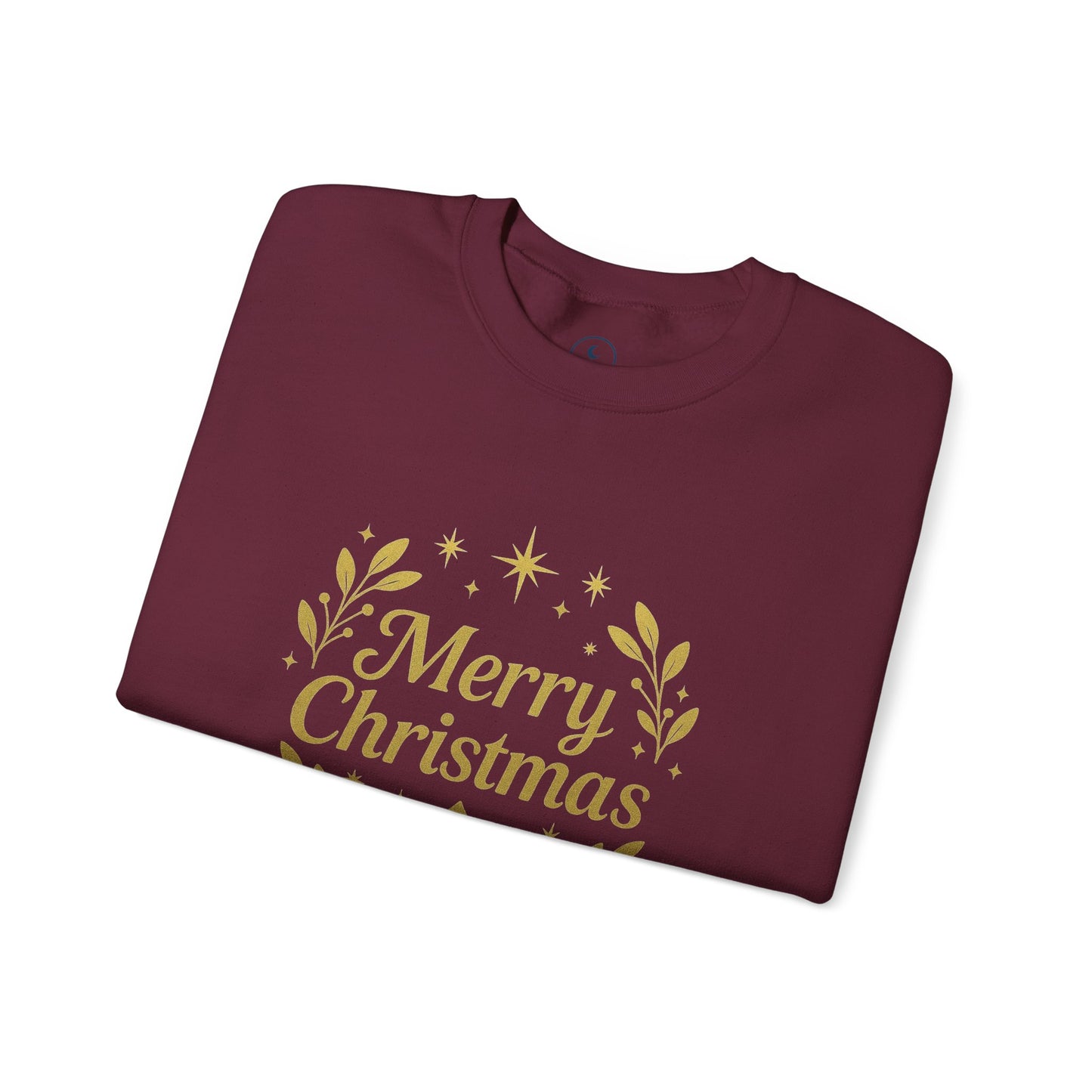 Merry Christmas Crewneck Sweatshirt — Gold Wreath Holiday Sweatshirt