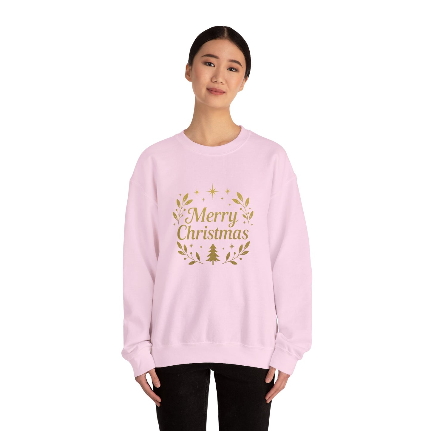 Merry Christmas Crewneck Sweatshirt — Gold Wreath Holiday Sweatshirt