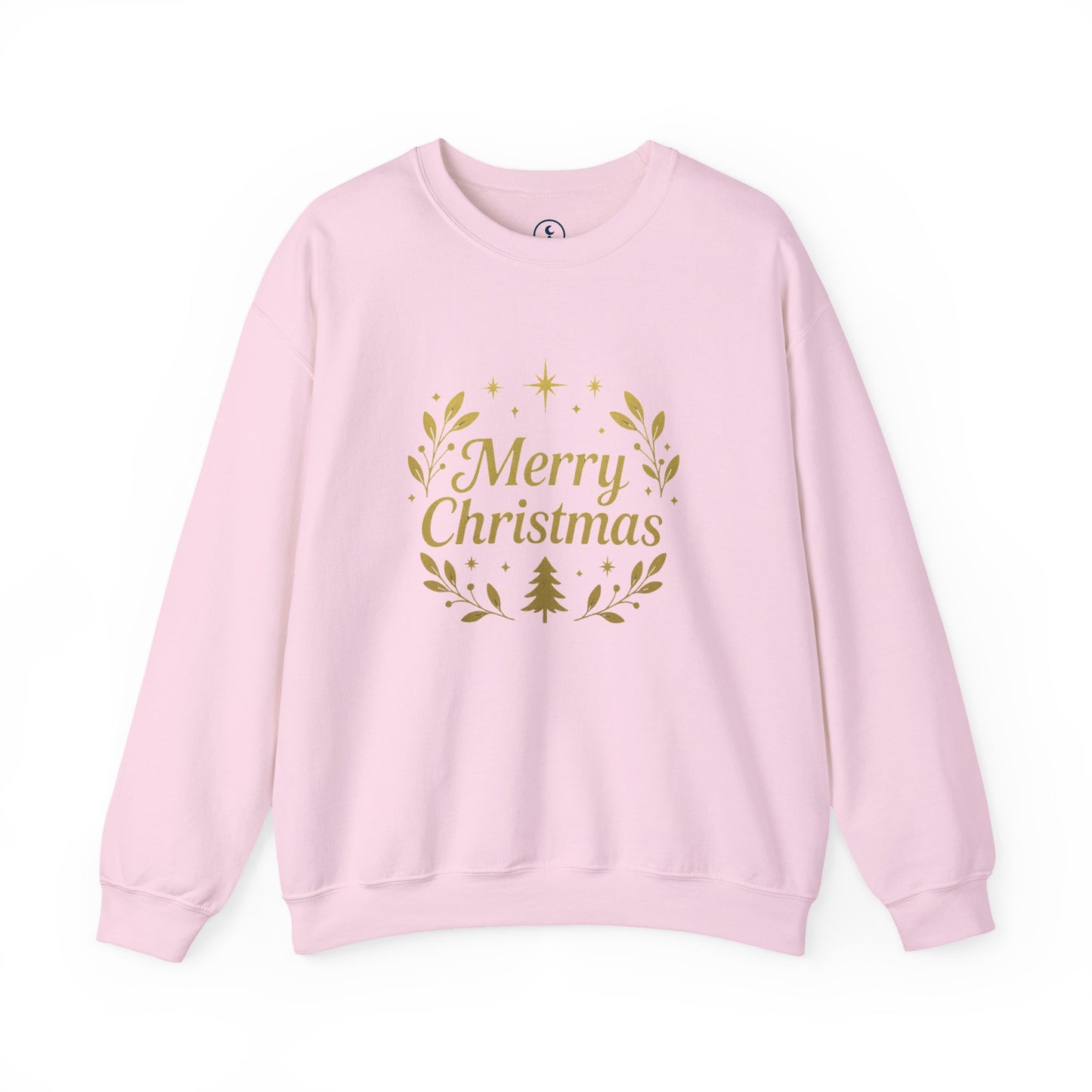 Merry Christmas Crewneck Sweatshirt — Gold Wreath Holiday Sweatshirt