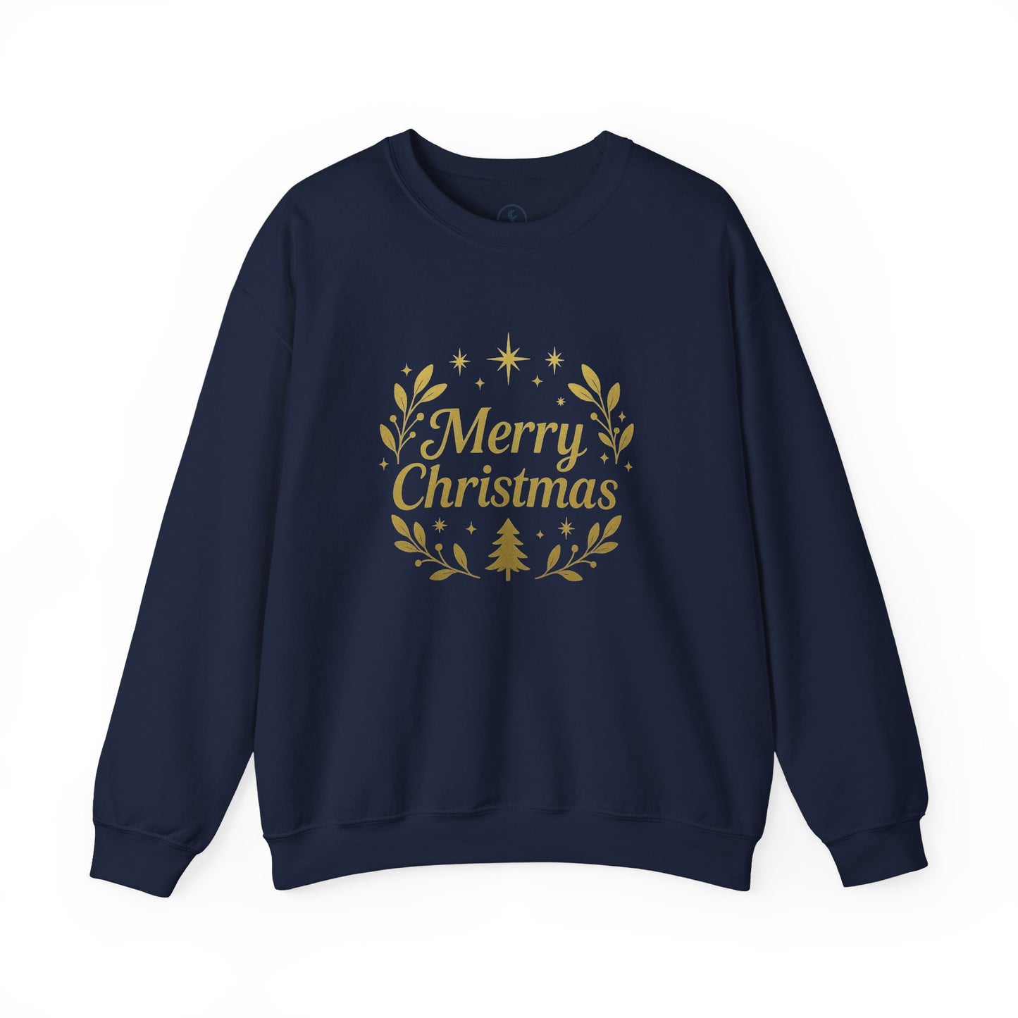 Merry Christmas Crewneck Sweatshirt — Gold Wreath Holiday Sweatshirt