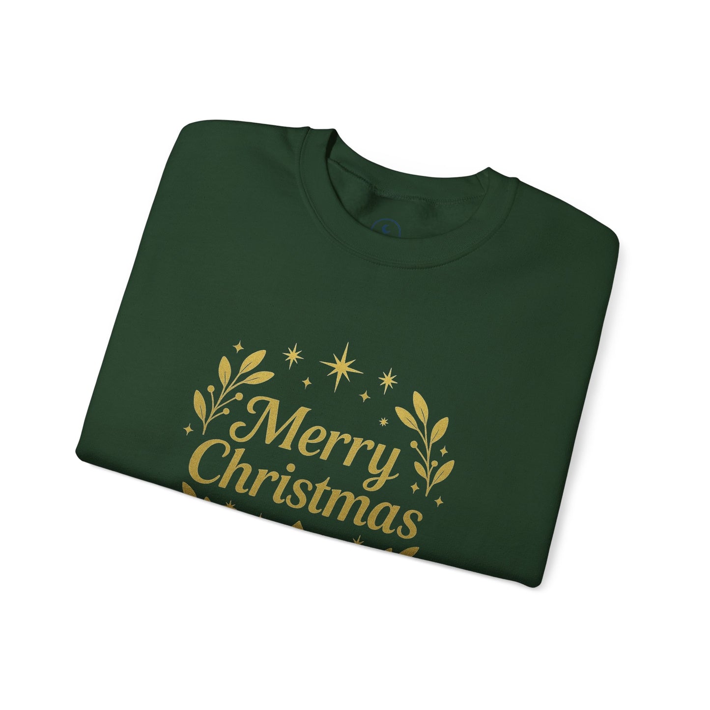 Merry Christmas Crewneck Sweatshirt — Gold Wreath Holiday Sweatshirt