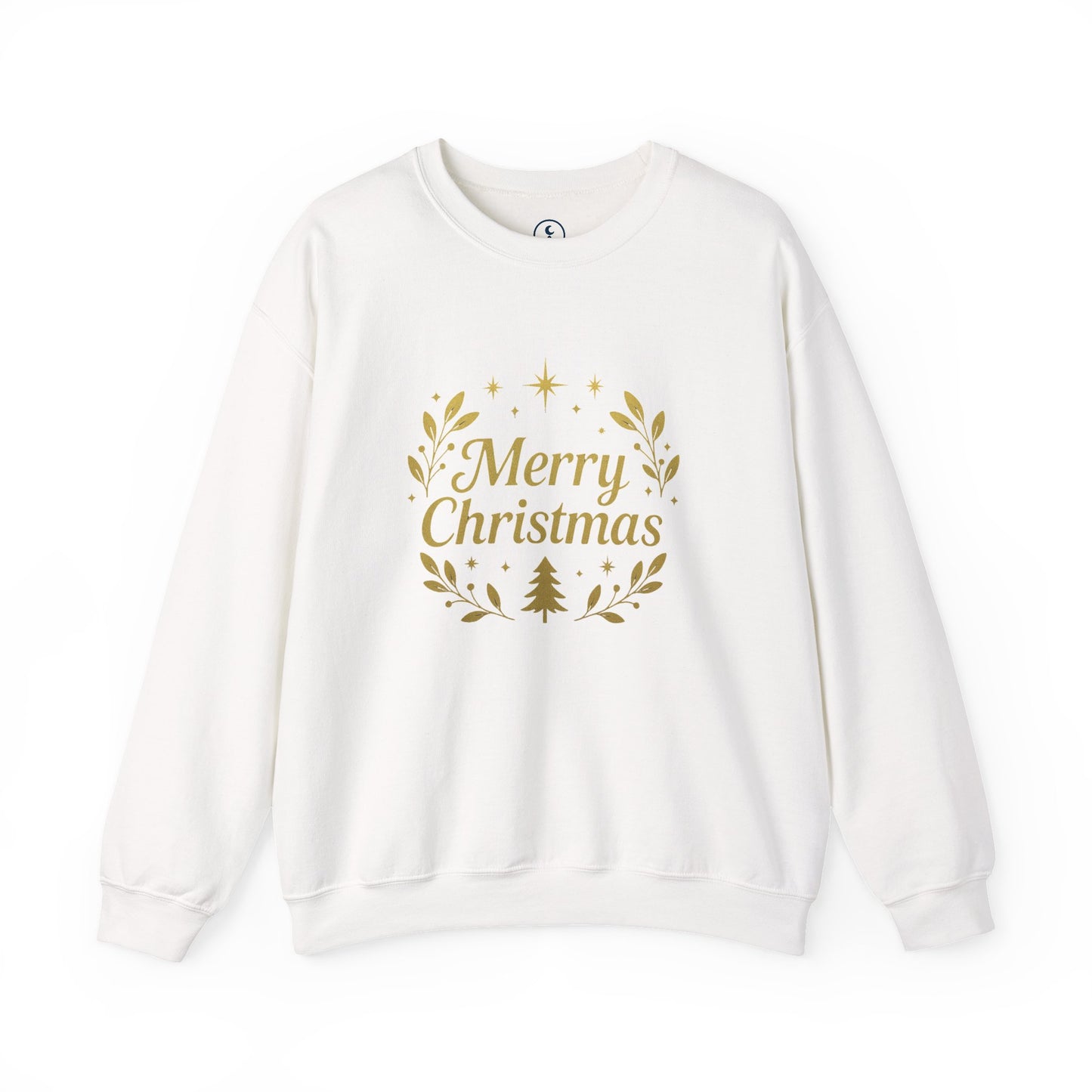 Merry Christmas Crewneck Sweatshirt — Gold Wreath Holiday Sweatshirt