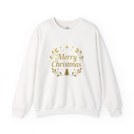 Merry Christmas Crewneck Sweatshirt — Gold Wreath Holiday Sweatshirt