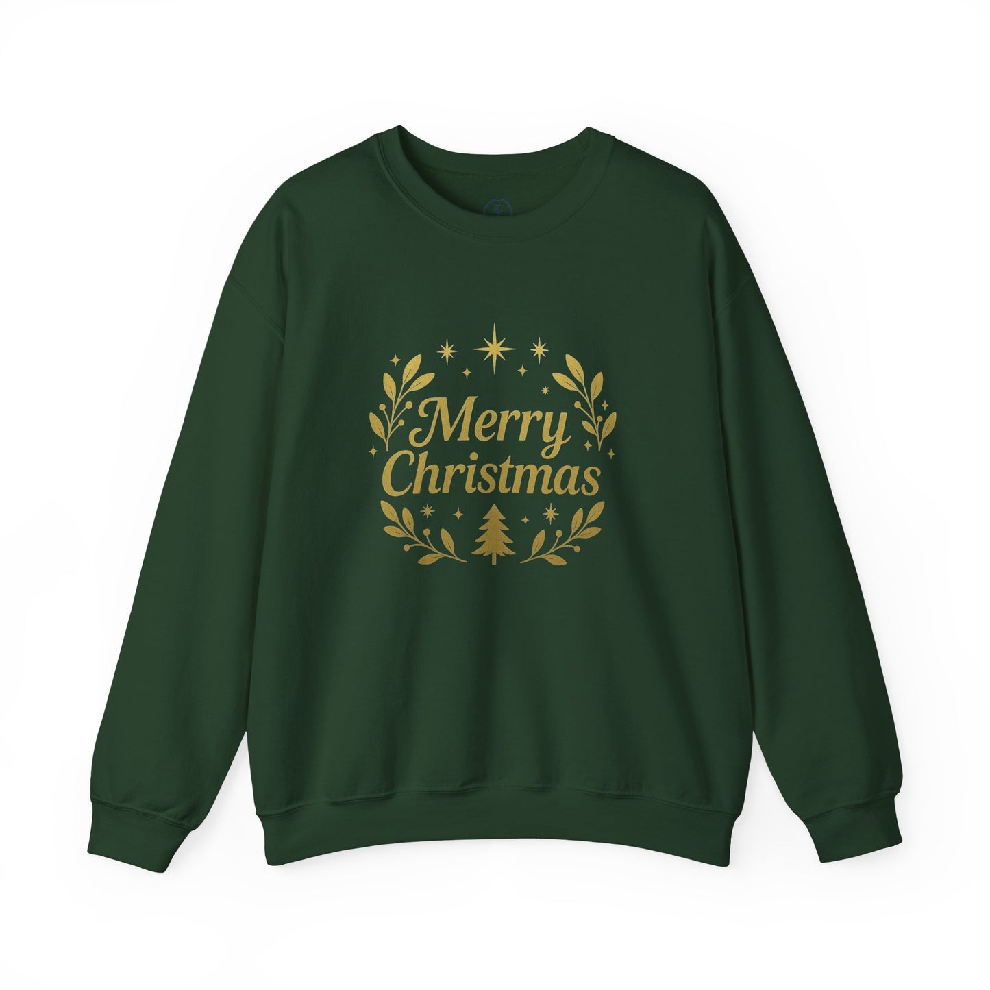Merry Christmas Crewneck Sweatshirt — Gold Wreath Holiday Sweatshirt