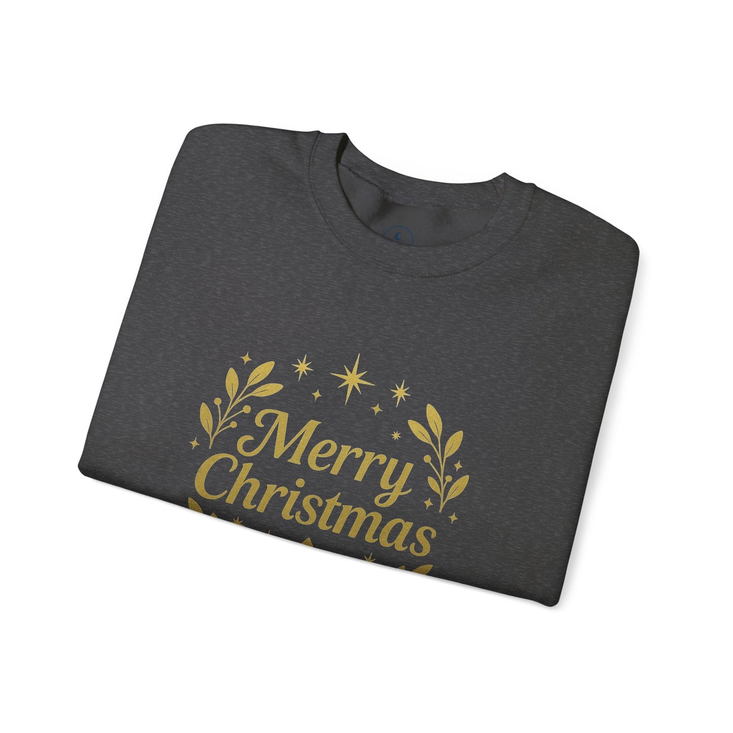 Merry Christmas Crewneck Sweatshirt — Gold Wreath Holiday Sweatshirt