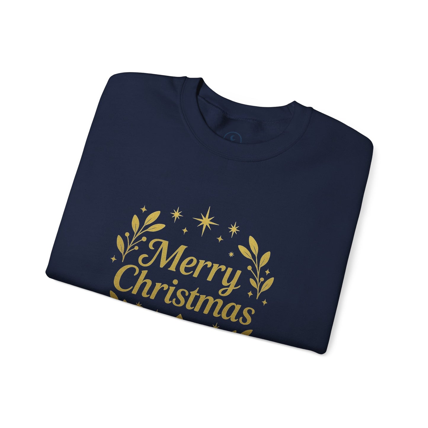 Merry Christmas Crewneck Sweatshirt — Gold Wreath Holiday Sweatshirt