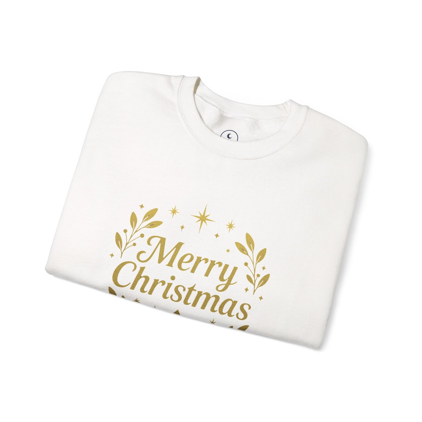 Merry Christmas Crewneck Sweatshirt — Gold Wreath Holiday Sweatshirt
